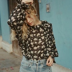 Doen Black and White Floral Luca Top